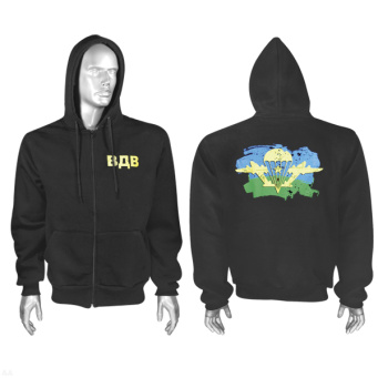 Толстовка на молнии черная ВДВ (цветная эмблема) (70 % х/б, 30% полиэстер)