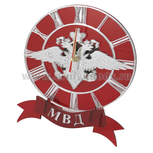 Часы сувенирные на подставке МВД (цветной п/прозрачный пластик, зеркальные эл-ты)