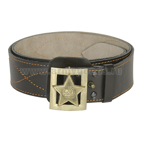 Ремень генеральский кожаный с литой пряжкой Звезда СА (с лучами) коричневый