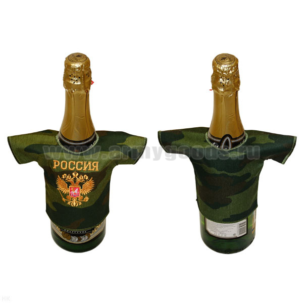 Рубашечка на бутылку сувенирная вышитая Россия (орел) кмф